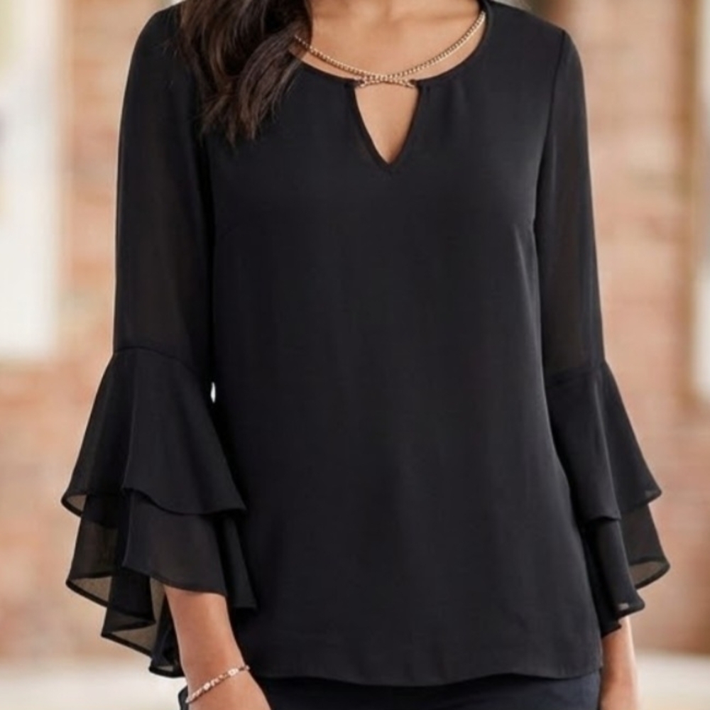 BOLD elements Elegant Black Ruffle Sleeve Blouse - image 1